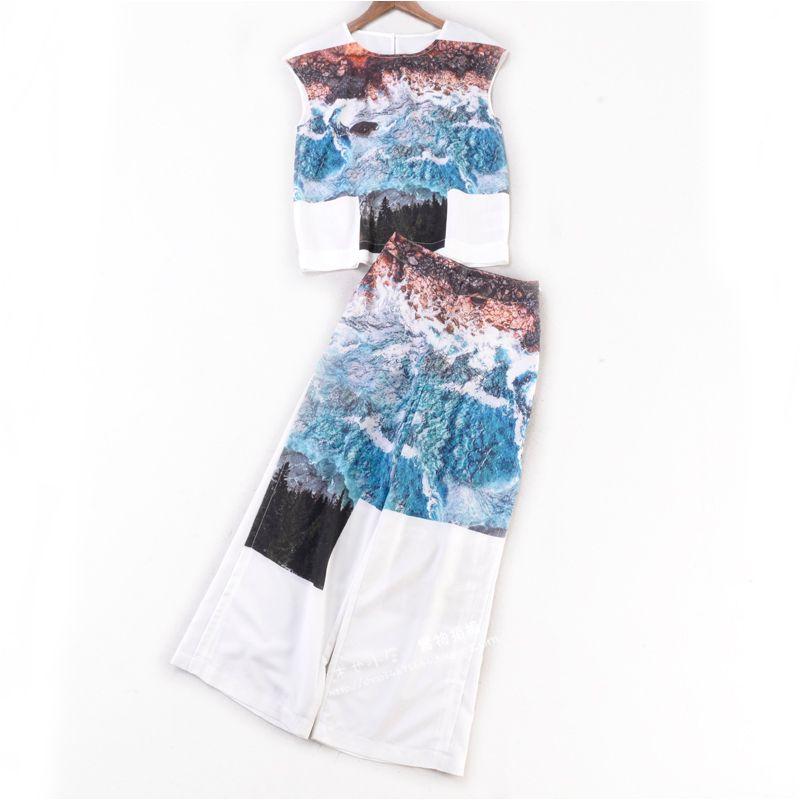 

26695 Summer New Arrival Fashion Fashion Classy Elegant Landscape Printing Elegant Refreshing White Fashion Suit White S