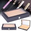 12 Slots Fountain Pen Storage Box, Wooden Pen Display Organizer with PU Leather Cover, Collector Case  for Writing Enthusiasts