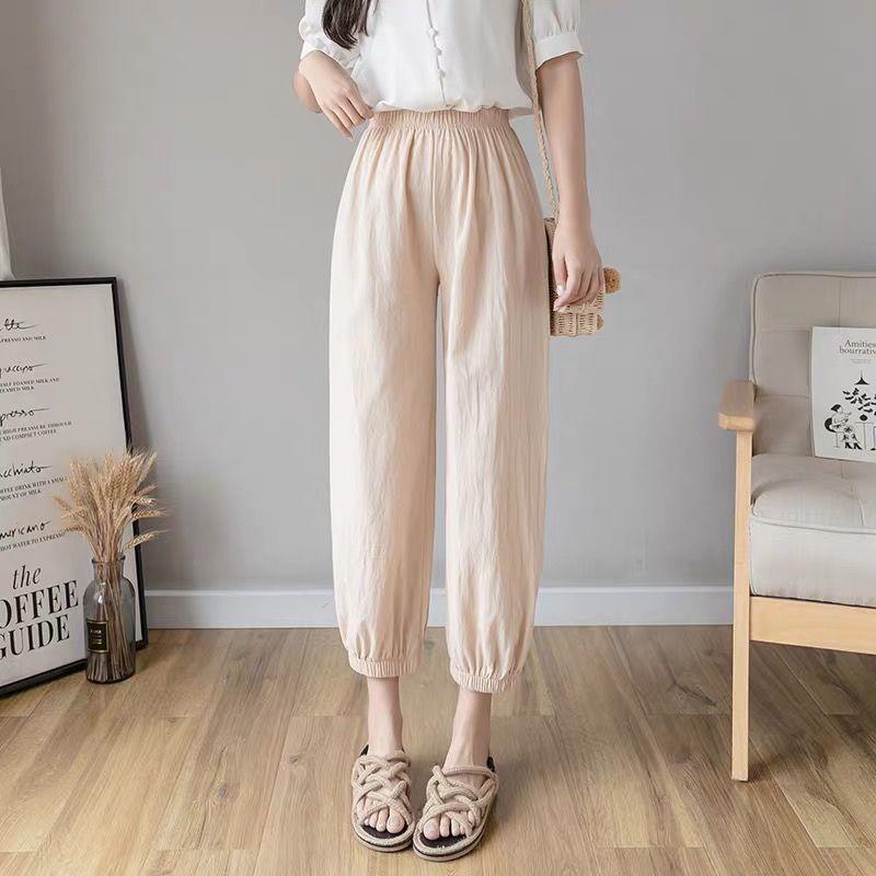 Women Cotton Linen Lantern Pants Women Summer Loose High Waisted Linen Nine Part Ankle Pants Casual Thin Haren Pants Pajama Pants