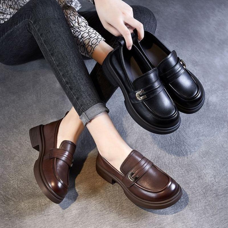 Platform single shoes women's summer new versatile thick heel one pedal casual small leather shoes