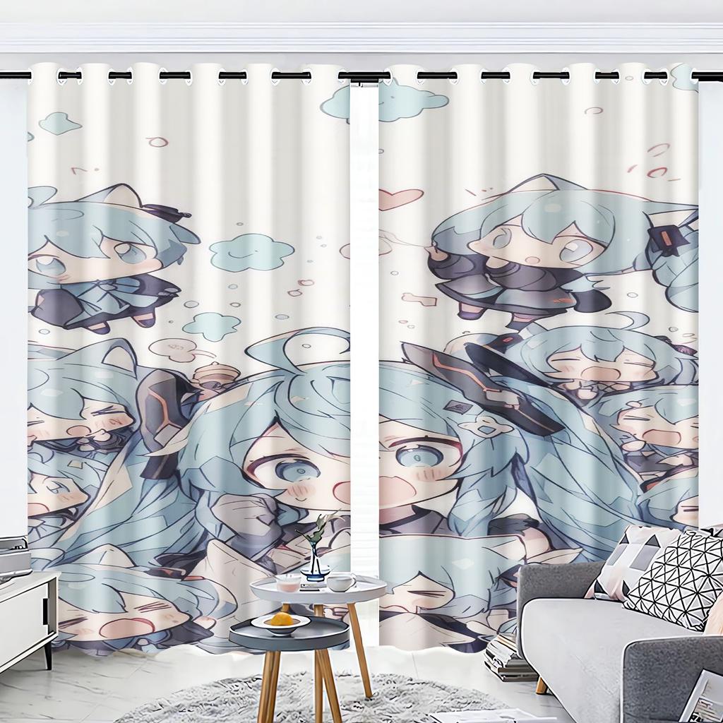 Cartoon Curtain Beautiful Girl Home Hatsune Miku 3D Print Cute Style Polyester Window Blackout Children Bedroom Living Room