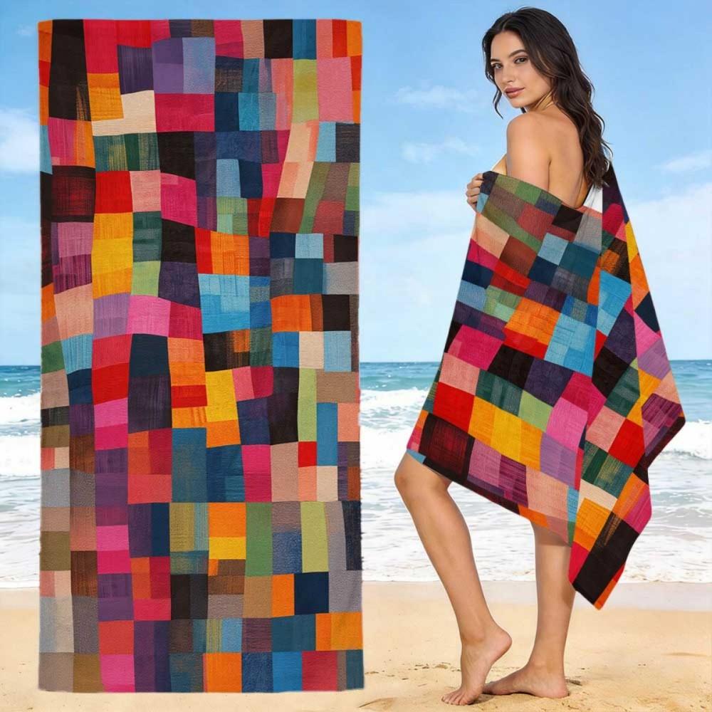 Buntes Geometrisches Mikrofaser Strandtuch Abstraktes Patchwork Badetuch Schnelltrocknend Sandfrei Schwimmlaken für Reise Pool