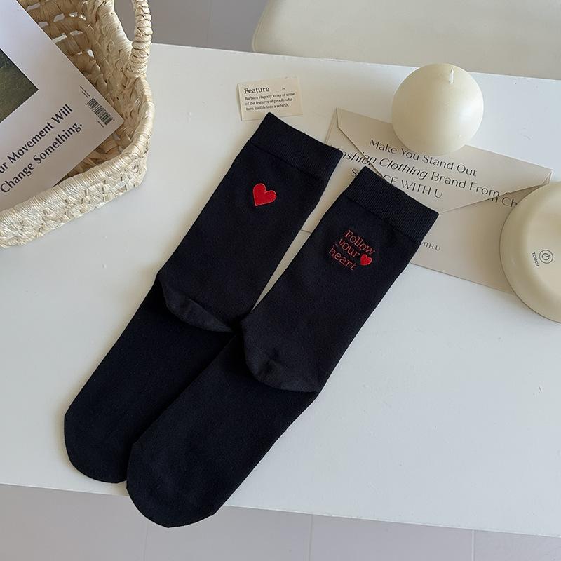 

Spring and Autumn AB Mid-calf Socks with A Unique Heel, Embroidered Cotton Socks, Solid Color Pile Socks Paired with Burken Shoes 1 pair