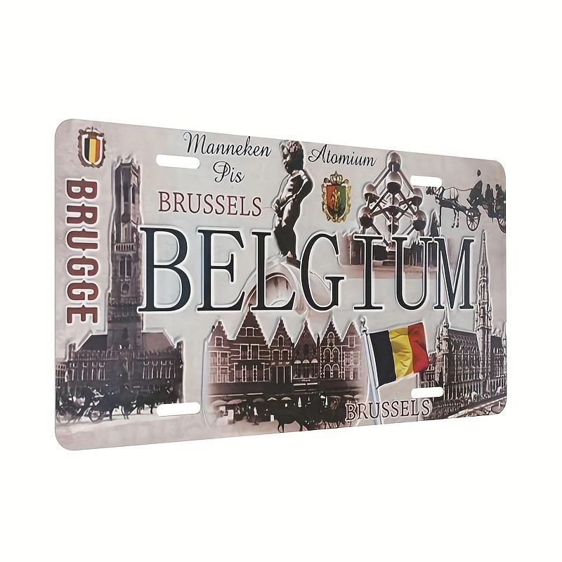 

Vintage Brussels Belgium Aluminum License Plate Wall Decor - Retro Cityscape & Flag Design, Corrosion-Resistant Metal Art for 15x30cm(5.9x7.8inch)