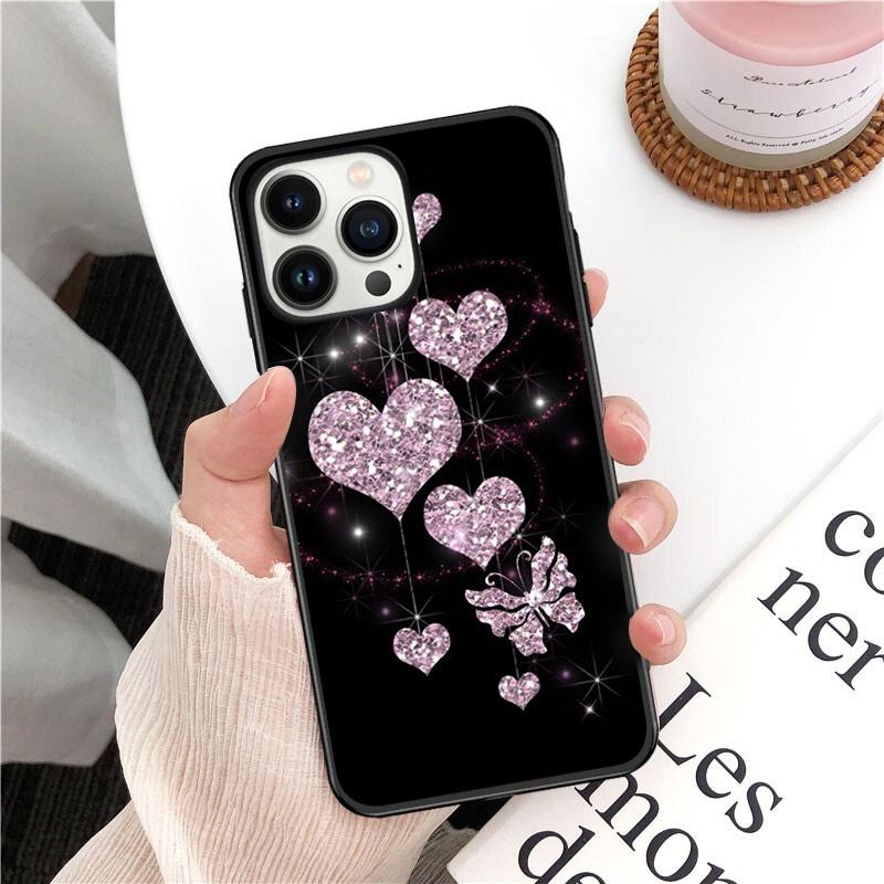 Phone Case For Iphone 14 13 12 11 Pro Max XS XR X 8 7 Plus SE Mobile Phone Cases Gold Rose Love Heart Funda Cell