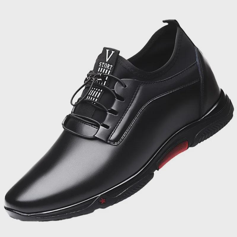 Męskie buty ze skóry naturalnej podwyższające wzrost: 6CM & 8CM Koreański Modny Biznesowy Casual