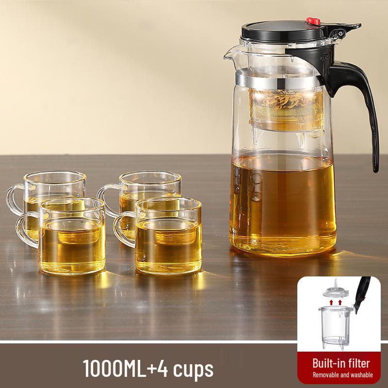 Elegant Glass Teapot Set with Detachable, Washable, Heat-Resistant Filter, and Gift Cup - Customizable Logo Option