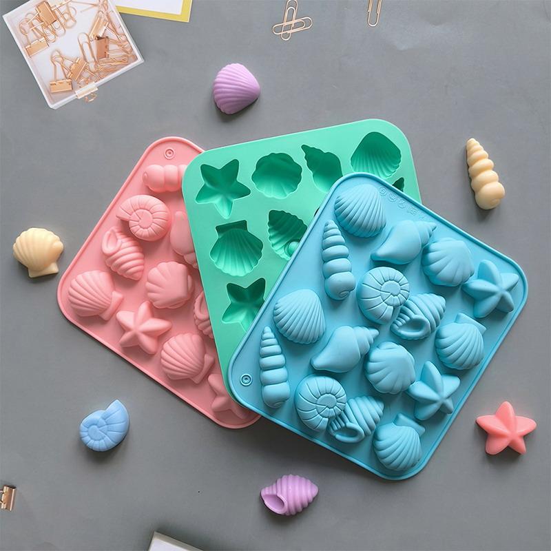 16 Cavity Seashell Conch Starfish Silicone Molds Ocean Silicone Mold Diy Pudding Ice Grid Candy Chocolate Cake Baking Mold