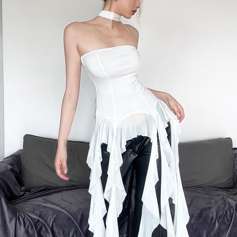European and American style spring new women's clothing fairy fluttering temperament Muse fringed edge versatile tube top