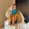 New Oil Painting Imitation Cashmere Scarf for Women Autumn and Winter Warm Fashion Design Shawl Thickened Versatile Scarf