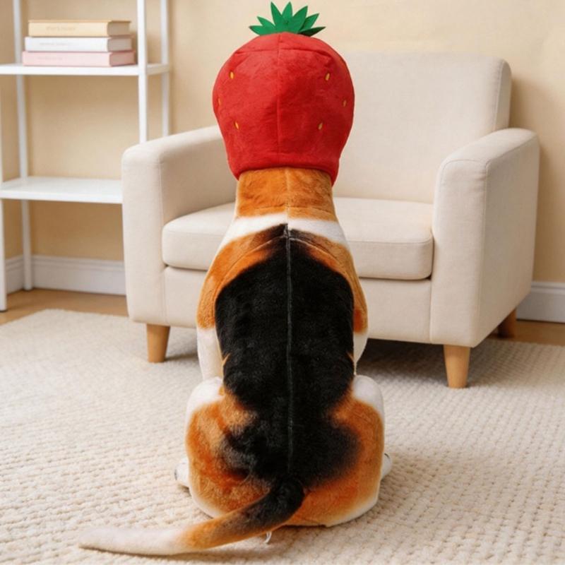 Dog Strawberry Costume Hood Hat, Soft Plush Pet Photo Hat for Halloweens Party Dressingup, Theme Event, and Quick Pullon Costume Styling
