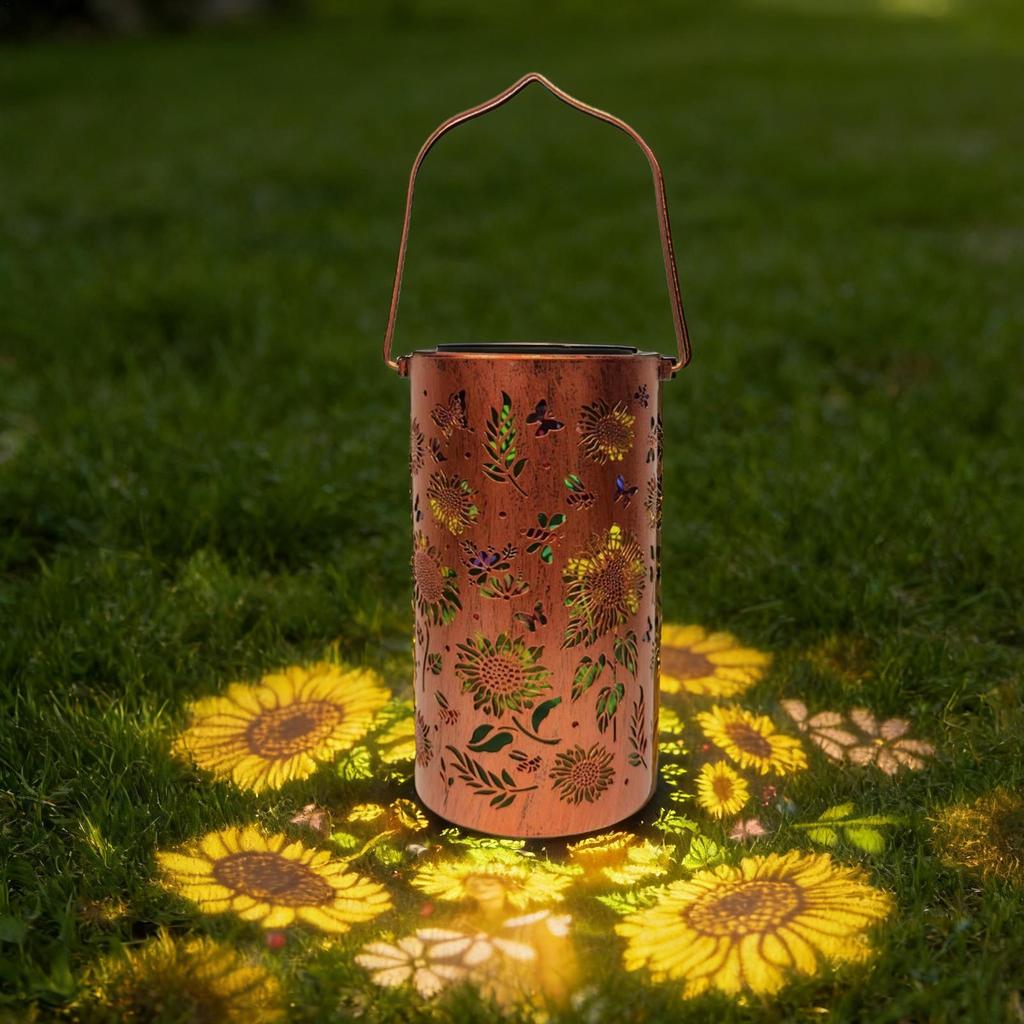 Sunflower Solar Lantern Metal Waterproof Hangable Projection Solar Sunflowers Outdoor Waterproof for Garden Yard Patio Backyard