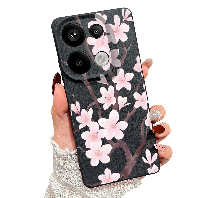 Custodia Stile Disegno a Mano con Motivo Sakura per Xiaomi Redmi Note 14 13 Pro 5G 12 11 Funda Xiaomi 14T 13T 11T Pro Copertura in Silicone con Texture in Pelle