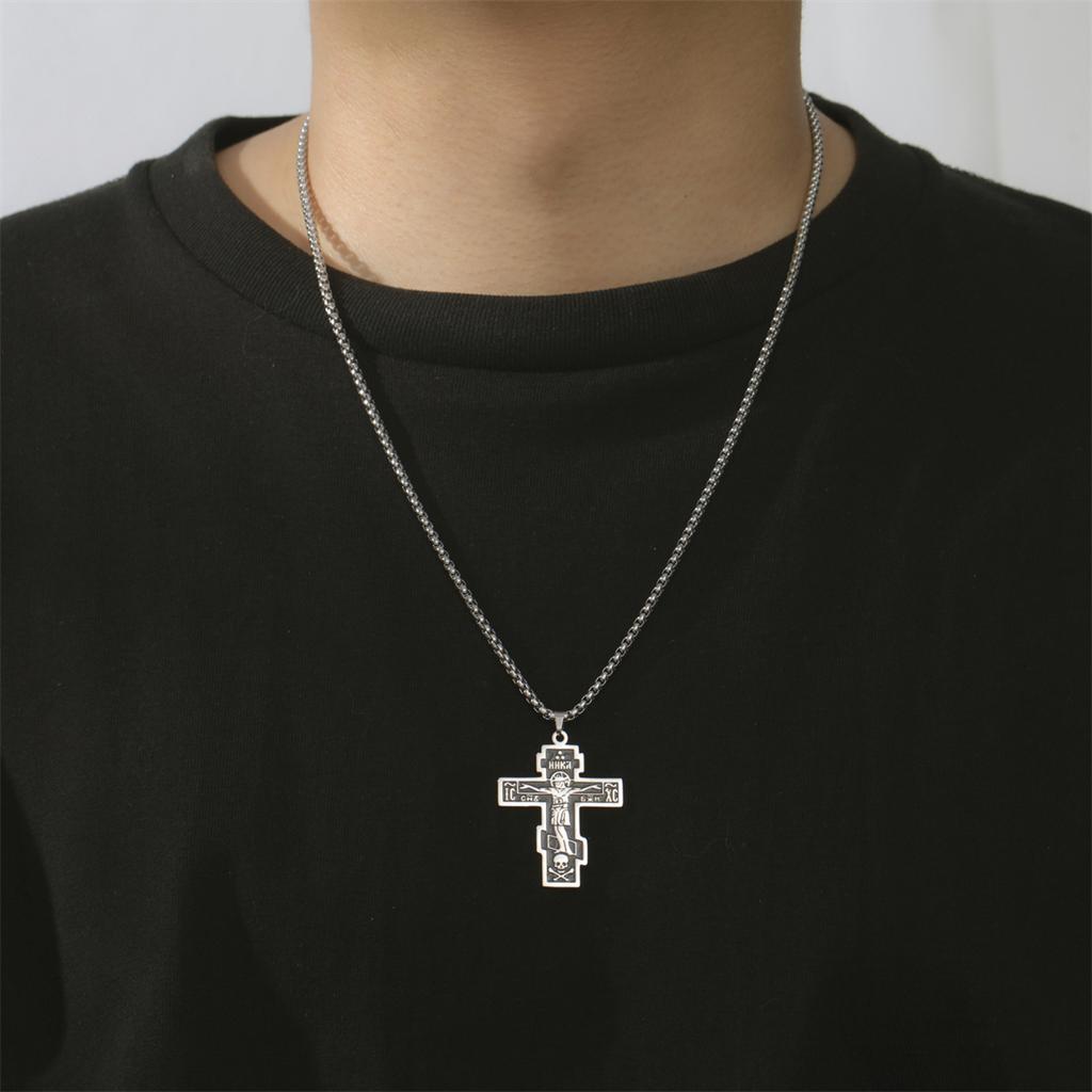  Orthodox Jesus Cross Necklace Men Stainless Steel Christian Prayer Crucifix Double-sided Religious Amulet Jewelry Gifts