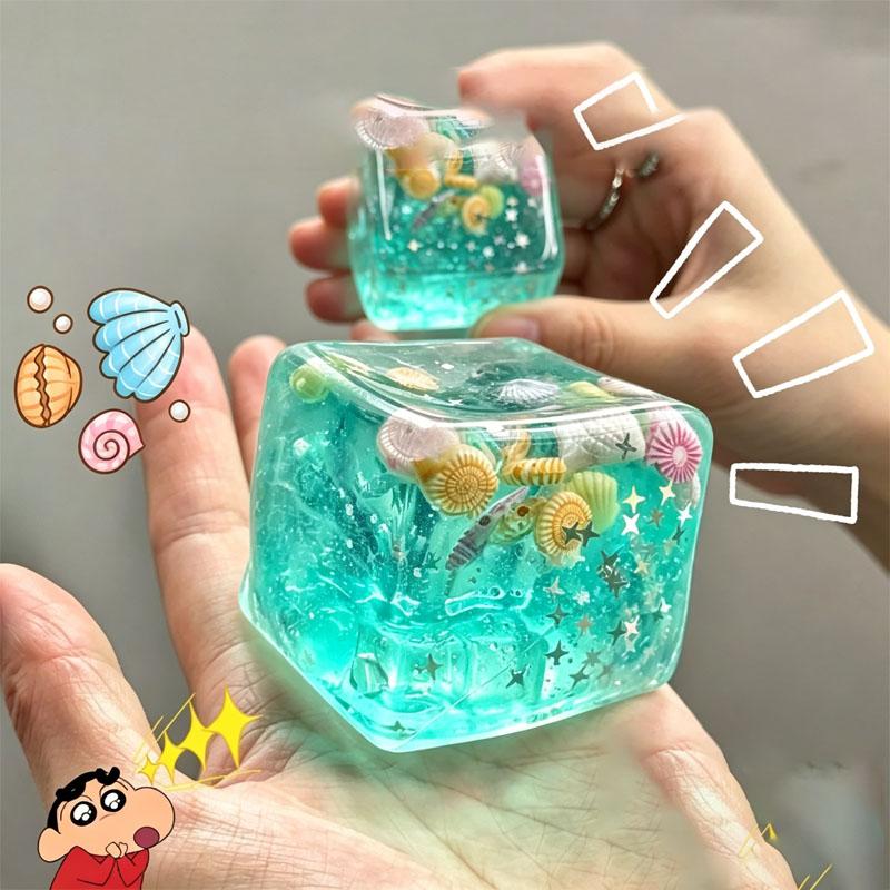 Blue Ocean Cube Stress Balls Squishy Maltose Cube Slow Rise  Squeeze Toy, Sensory Anti-Stress Toy For Adults Anxiety Relief Gift