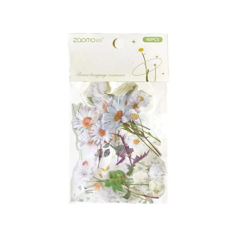 40Pcs Fresh Flowers Plants Stickers DIY Decoration PET Waterproof Stickers for Planners Scrapbooking Laptops
