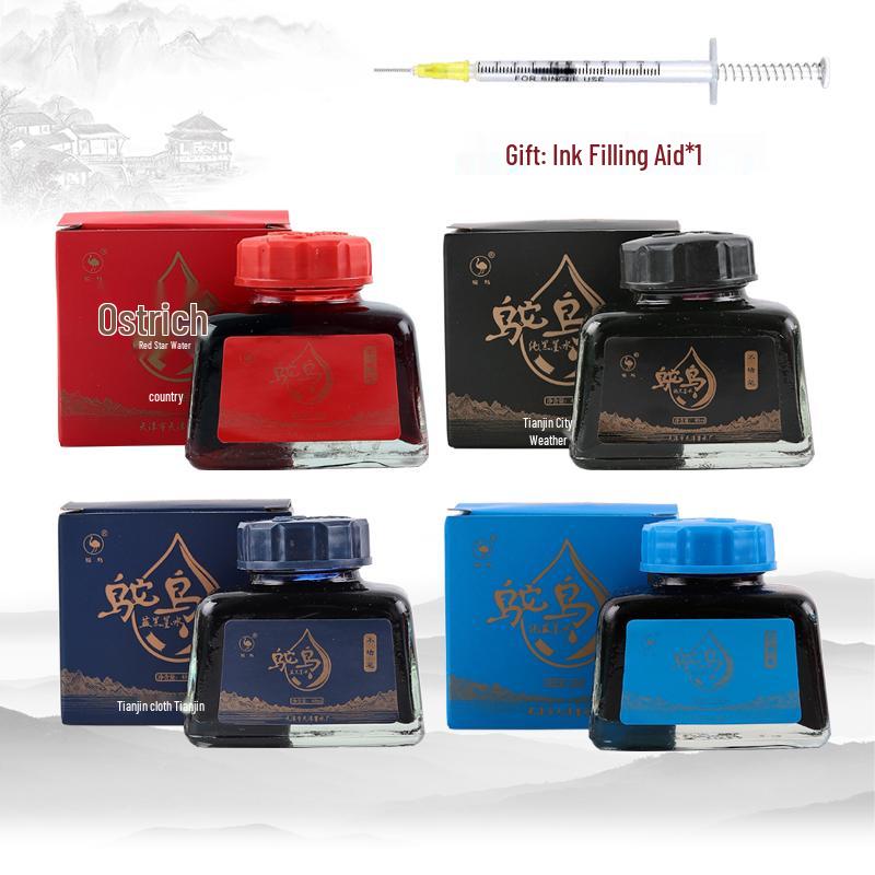 Ostrich Ink Series: Set of 3 Waterproof, Erasable Fountain Pen Inks - Red, Black, Pure Blue