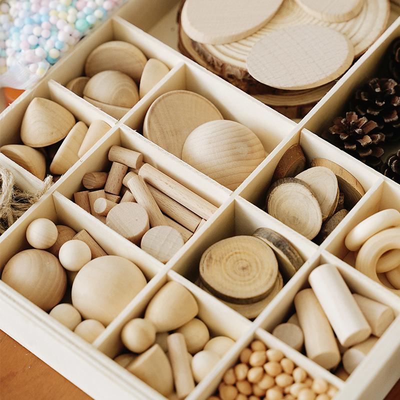 DIY Building Blocks Round Wooden Pieces Montessori Handmade Materials Small Scale Model Home Decorations New Year Festival Gift