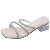 French High-heeled Slippers for Women's Summer Wear 2024 New Rhinestone Small Fragrant Transparent Word with Thick Heel Crystal Sandals