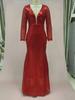 2025 Červené Třpytivé Šaty s Rybím Ocasem, Dlouhým Rukávem a Výstřihem do V pro Ženy