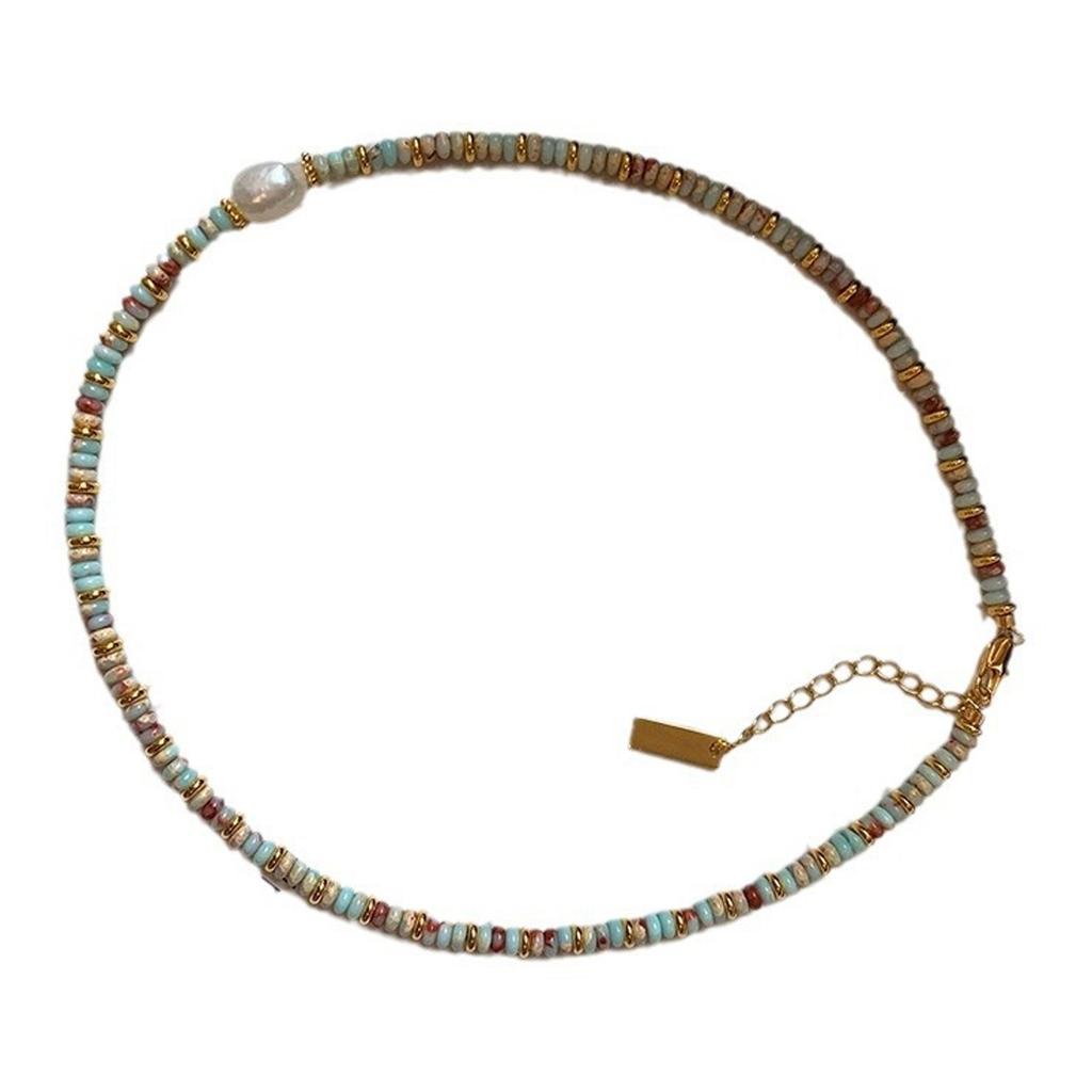 Colorful Artificial Crystal Bead Necklace Adjustable Length Beaded Neckchain Fashionable Beach Wear Jewelry for Women