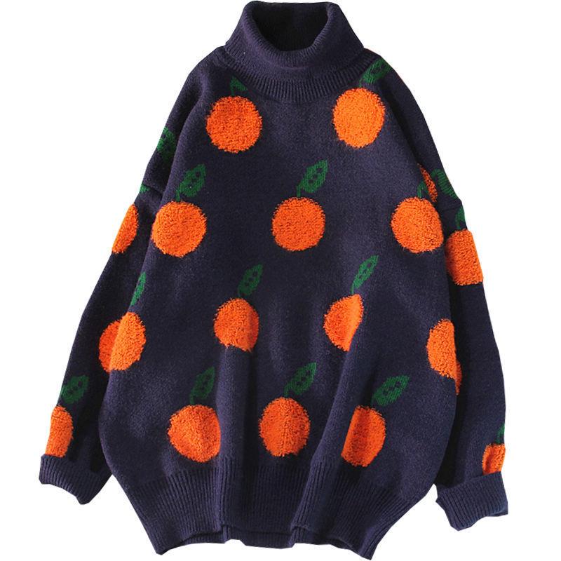 

2024 Women s Autumn/Winter Orange High-Neck Korean Style Warm Wool Pullover Sweater One Size