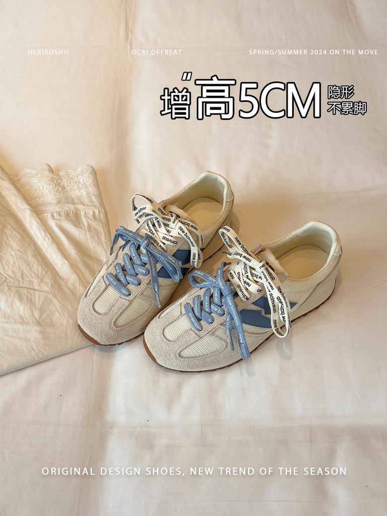 Leather version~ inner height increase 5cm German training shoes women's mesh comfortable and breathable versatile soft sole casual sports shoes Forre