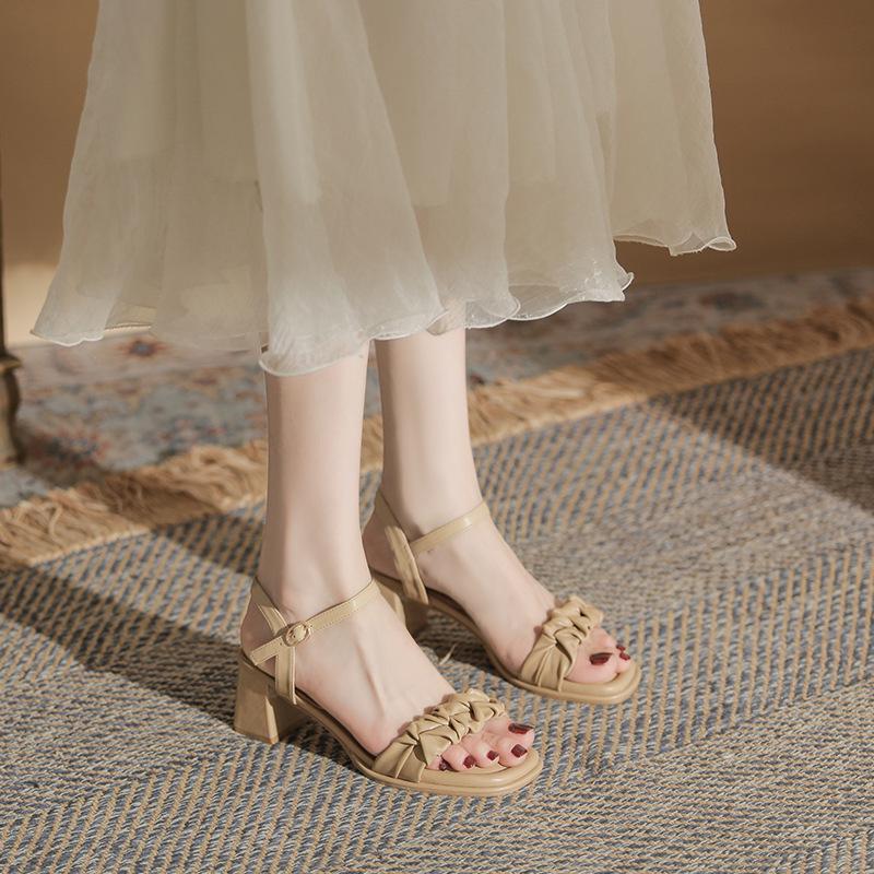 Fashion Soft Leather Pleated High Heels Sandals Women Solid Color Sandalias De Mujer Verano 2025 Ladies Elegant Summer Pumps Sandales