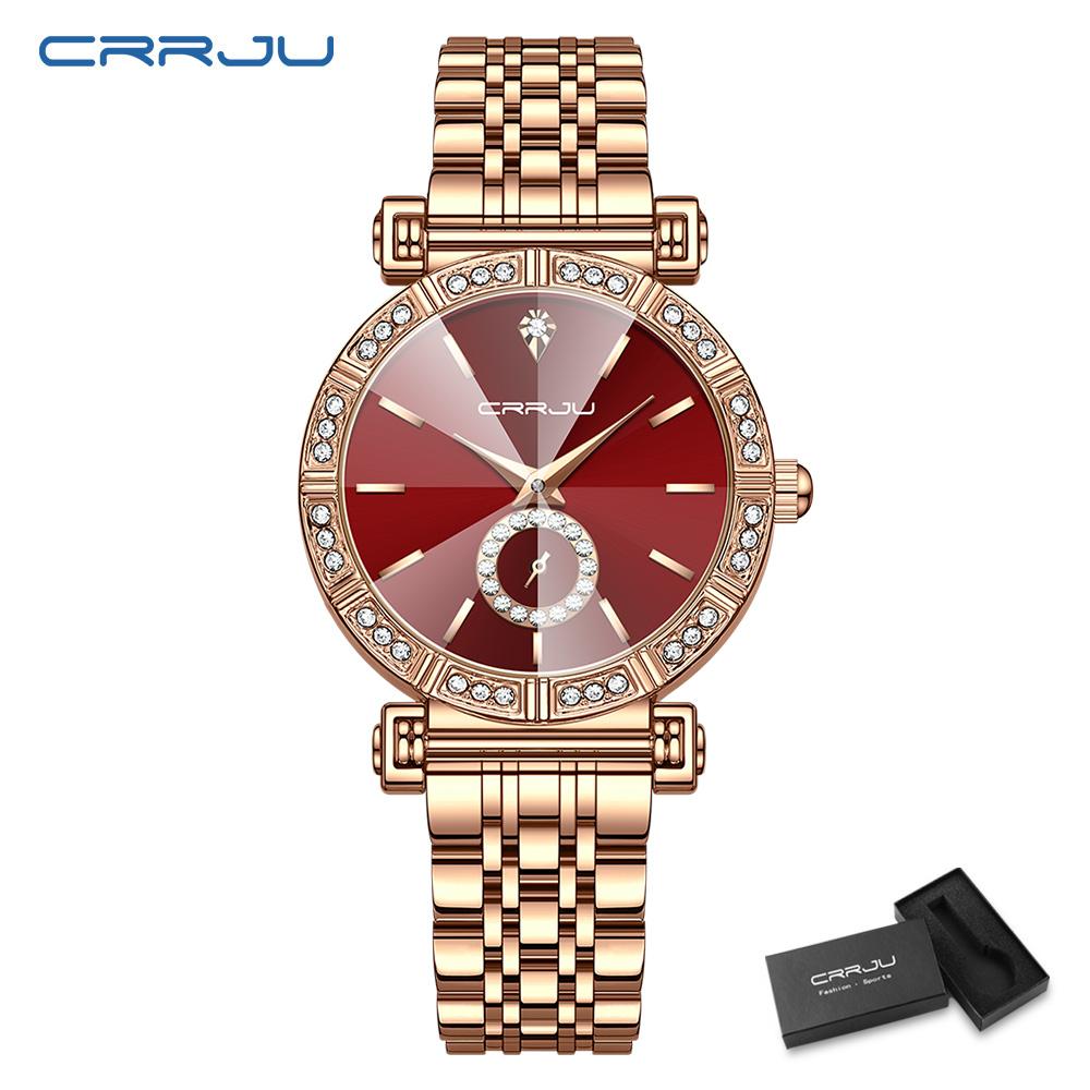 CRRJU Brand Luxury Fashion Original Ladies Watch Waterproof Ladies Watch Stainless Steel Diamond Watch Gift