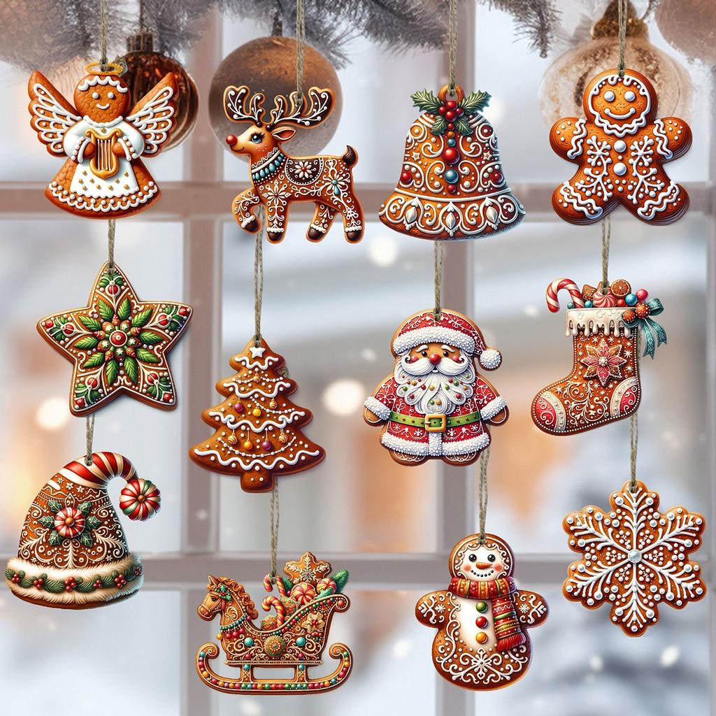 12Pcs Christmas Wooden Pendants Gingerbread Man Xmas Tree Hanging Ornaments Home Party Christmas Decor Navidad New Year Gifts