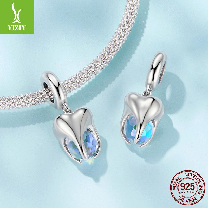 Creative Design S925 Sterling Silver Tooth Pendant Jewelry Accessories Personalized Fashion Diy Bracelet Beaded