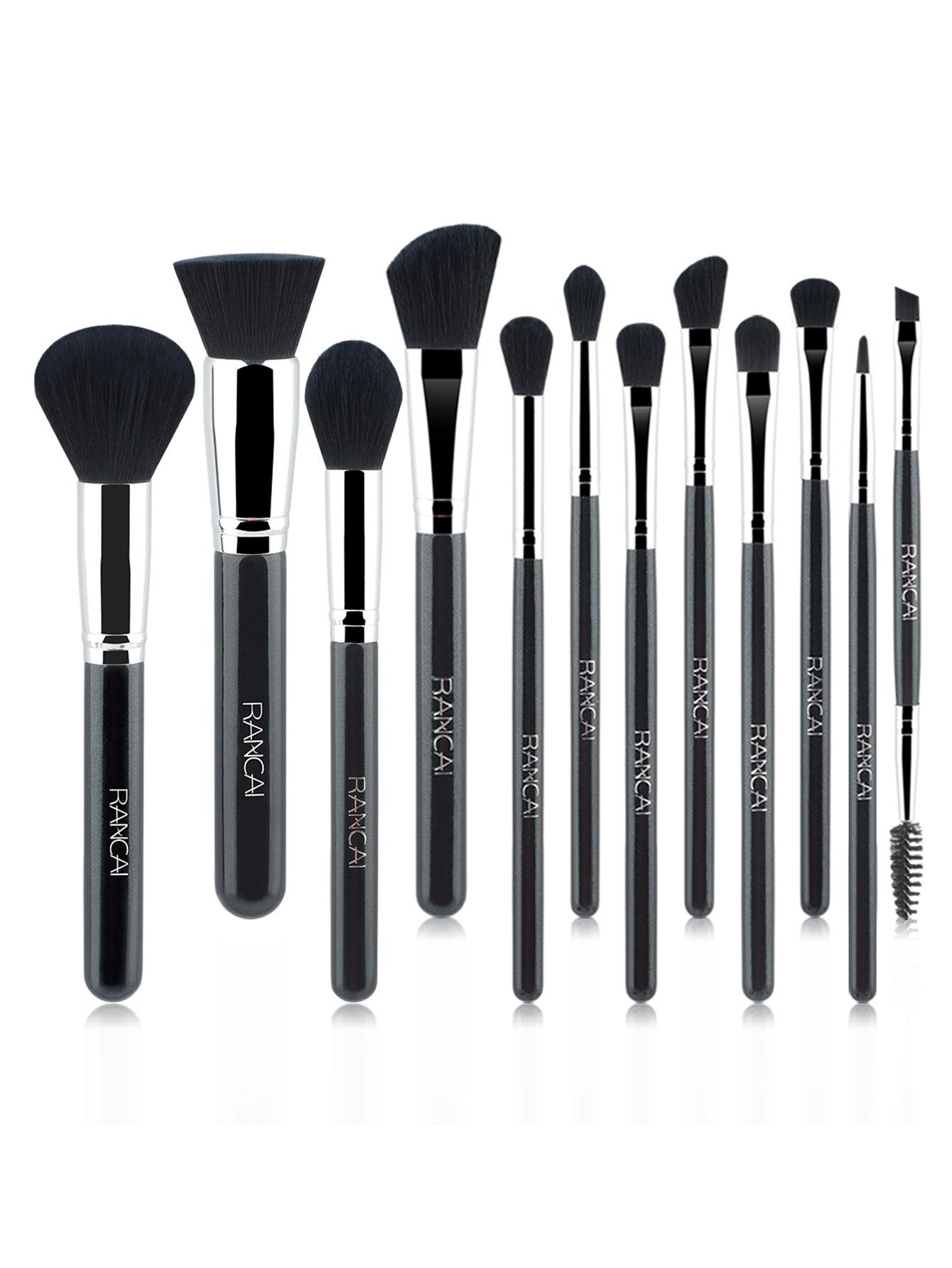 12 black and silver black hair makeup brush set, full set of beauty tools, super soft hair.