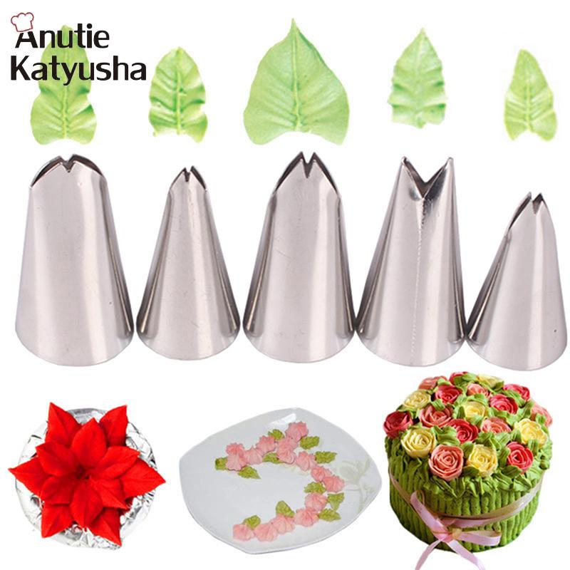 5Pcs/set Leaves Cream Decorated Mouth Nozzles Stainless Steel Baking Tools Nozzles Pastry Cake Decorating Pastry Fondant Tools