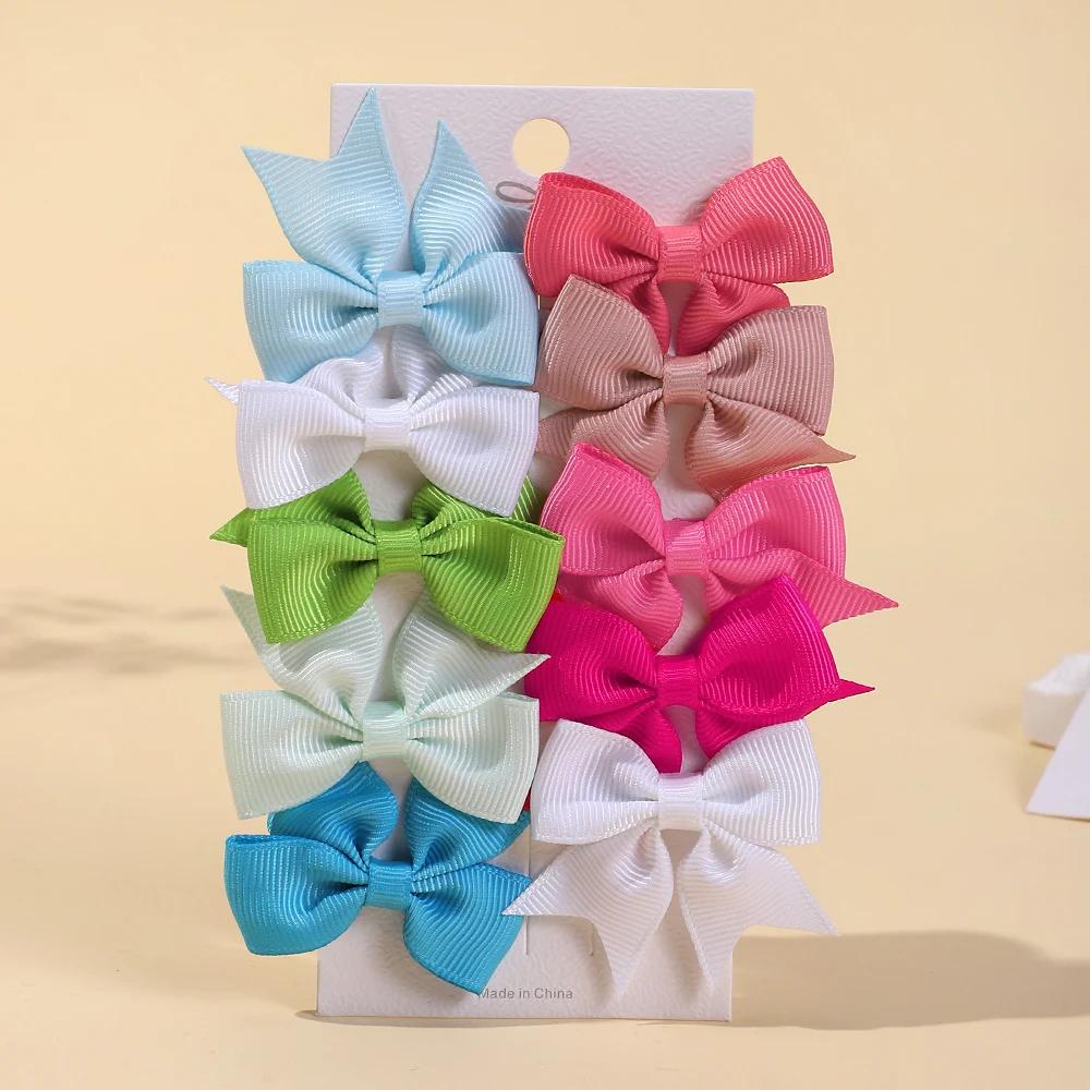 10Pcs/Set Classical Solid Ribbon Bow Hair Clips for Kids Girl Handmade Bows Hairpin Barrettes Headwear Children Hair Accessories