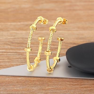 

Nidin New Arrival Punk Style Screw Nut Small Angle Circle Overlapping Shaped Gold/Silver Color Ear Jewelry Earrings Party Gift золотой