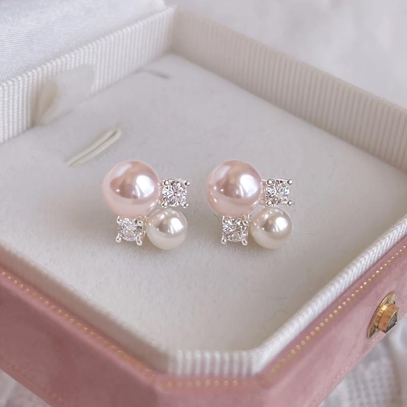 

1 Pair Soft Pink Imitation Pearl Earrings Elegant Luxurious Studs Delicate Light Pink Luster Durable Everyday Party Jewelry for Women