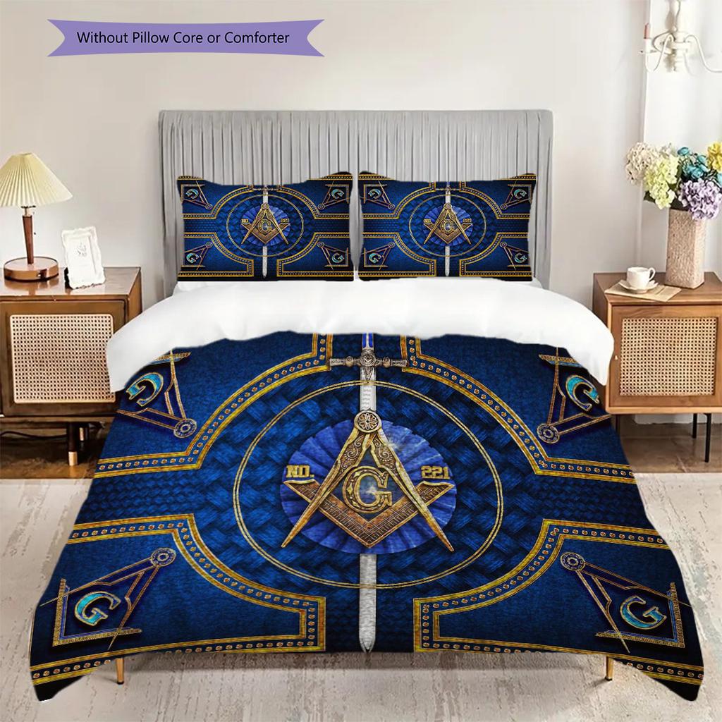 Shining All-Seeing Eye Freemason Bedding, Duvet Cover, Pillowcase, Home Decoration, Birthday Gift (1 * Duvet Cover+2 * Pillowcase, Coreless)
