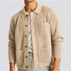 Men's Casual Square-Neck Knitted Cardigan With Multiple Pockets, Solid-Color Open-Front Sweater Coat