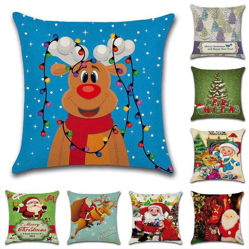 Happyspree Happy Christmas Pillow Cases Elegant Linen Cushion Covers For Cozy Home Ambiance