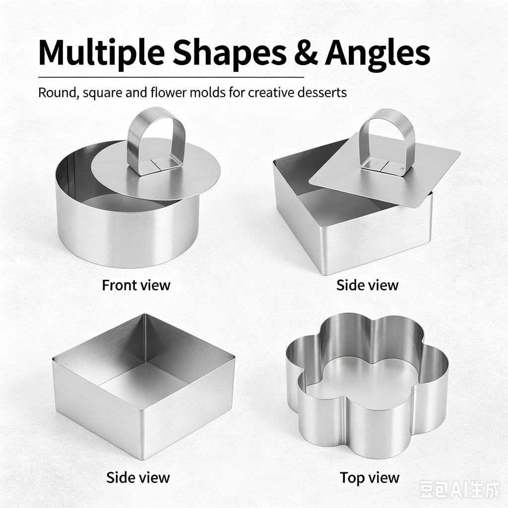 Lihe Stainless Steel Mousse Rings, Multi Shape Cookie & Cake Molds, Household DIY Baking Tools