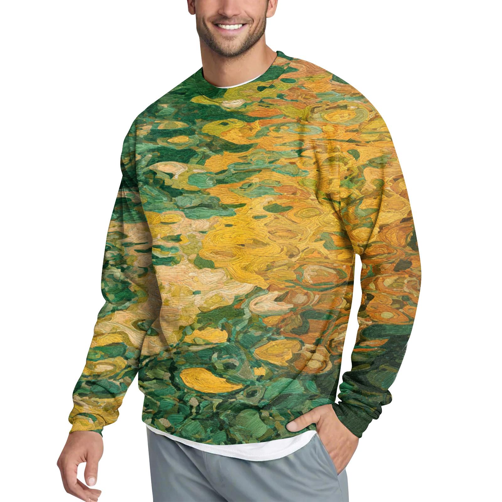 

Men s Casual Fashion Printed Round Neck Pullover Sweatshirt XL зелений