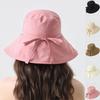 Solid Color Summer Sun Hat Ribbon Bucket Hat Portable Sunshade Hat  Camping