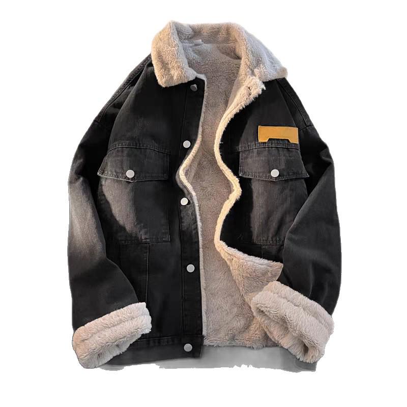 Men's American Retro Lambswool Denim Jacket - Thick, Warm, Loose Fit, Trendy Winter Style