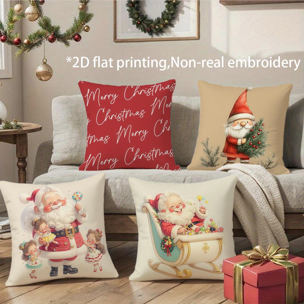 Christmas Cute Santa Pillow Covers Pattern Cushion Cover Suitable for Sofa Bedroom Car Pillow Cover
