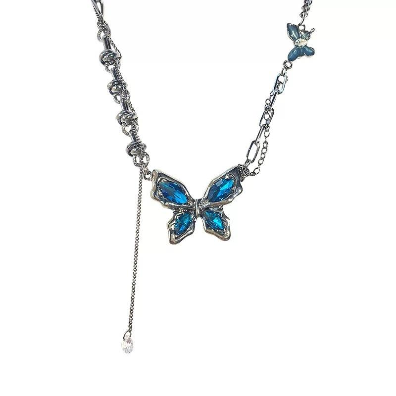 Punk‑Style Zircon Butterfly Women Jewelry, Exquisite Light‑Luxury Niche‑Designed Heavy‑Craft Neck Chain And Collarbone Chain
