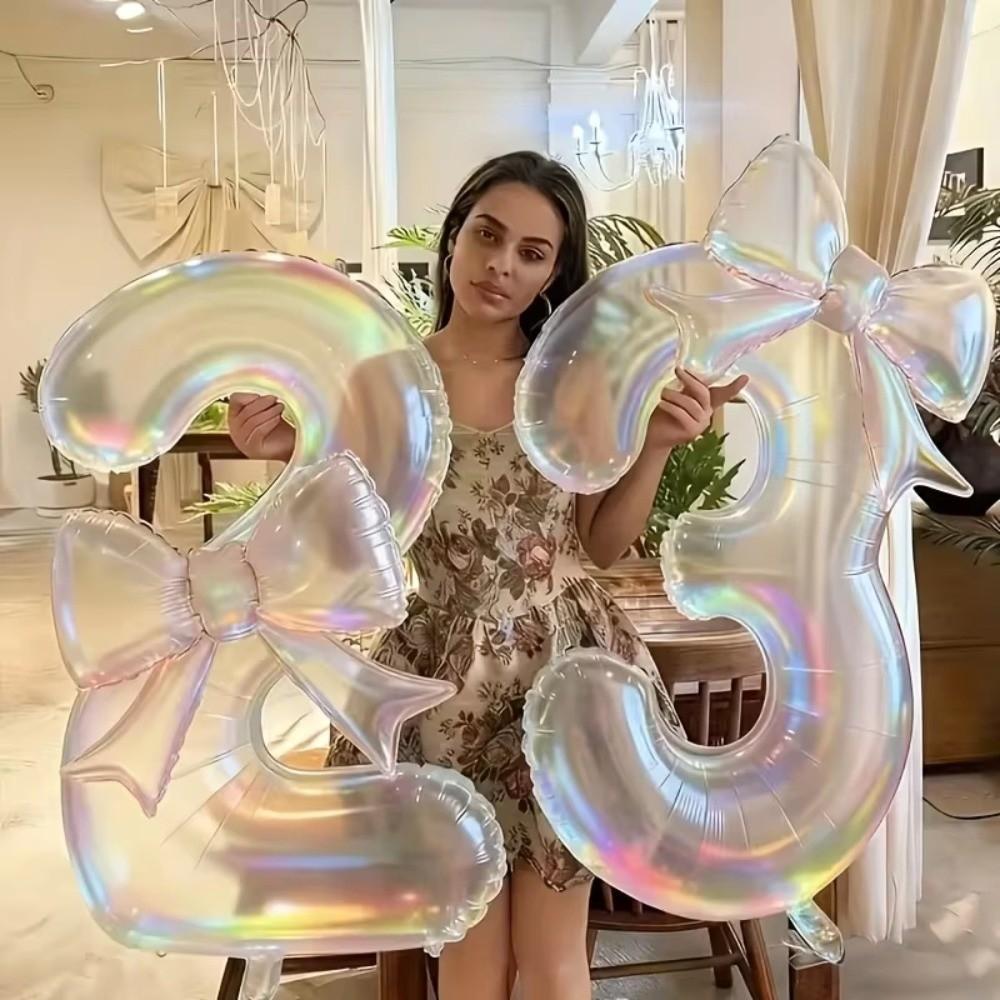 0-9 Number Balloon Decorative Birthday Party Balloon Bowknot Balloon Photo Props Anniversary