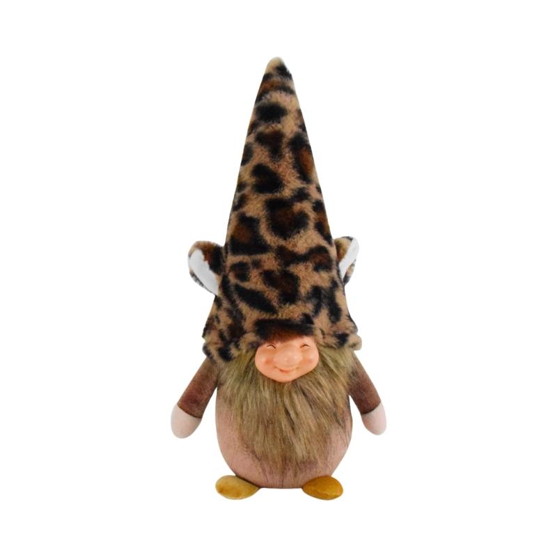 Leopard Print Plush Gnomes Dwarf Figurine Bright Color Plush Dwarf Gnomes in Leopard Print for Festival Party Decoration