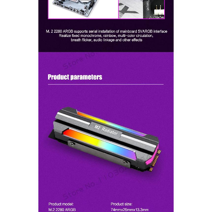 5V-3Pin ARGB AURA Sync Computer 2280 SSD M2 Radiator Aluminum PC RGB M.2 Nvme Cooler Heatsink Solid State Drive Heat Sink Cooler