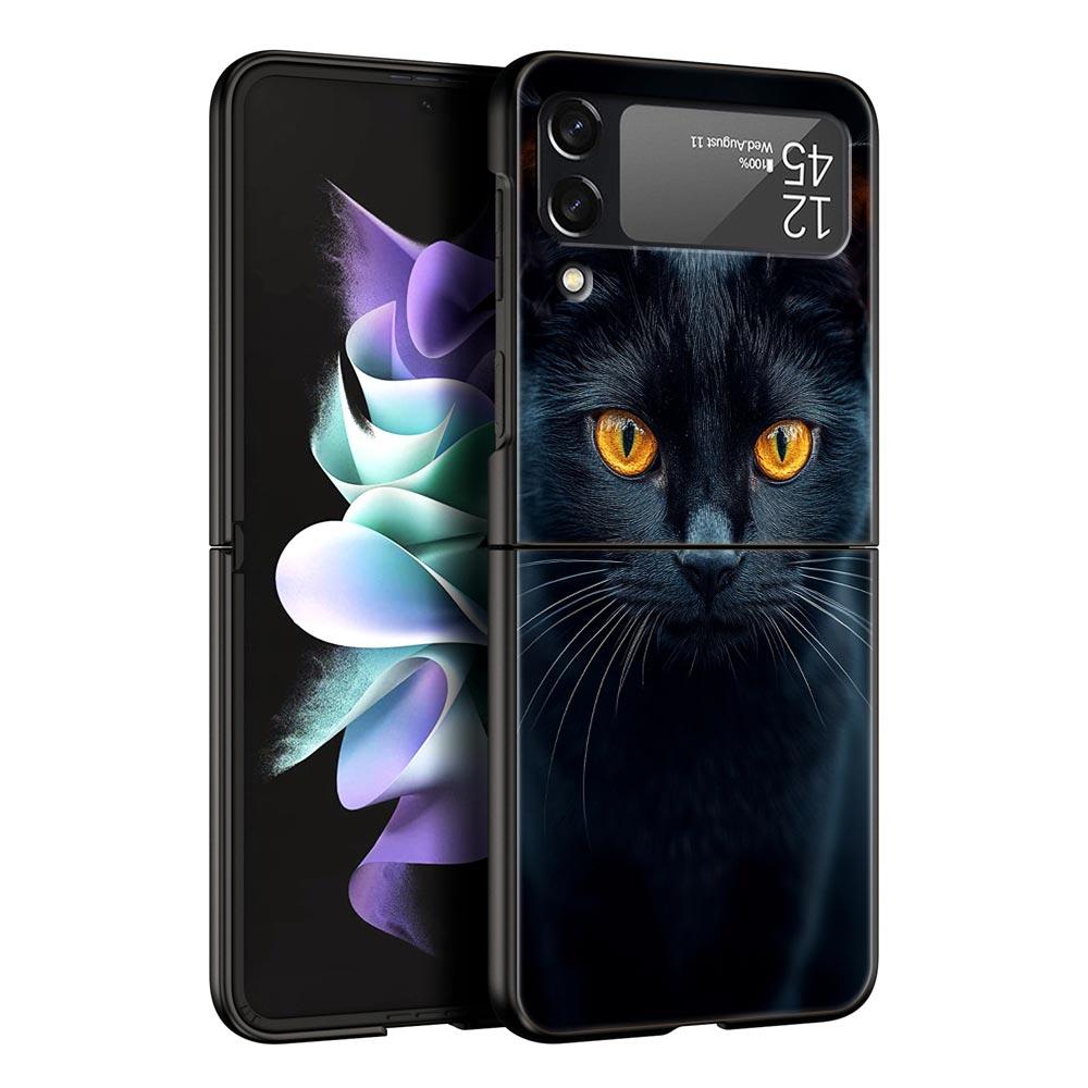 Phone Case for Samsung Galaxy Z Flip 3 4 5 6 Folding Black Shell Black Cat For Samsung Z Flip4 Flip5 PC Hard Cover