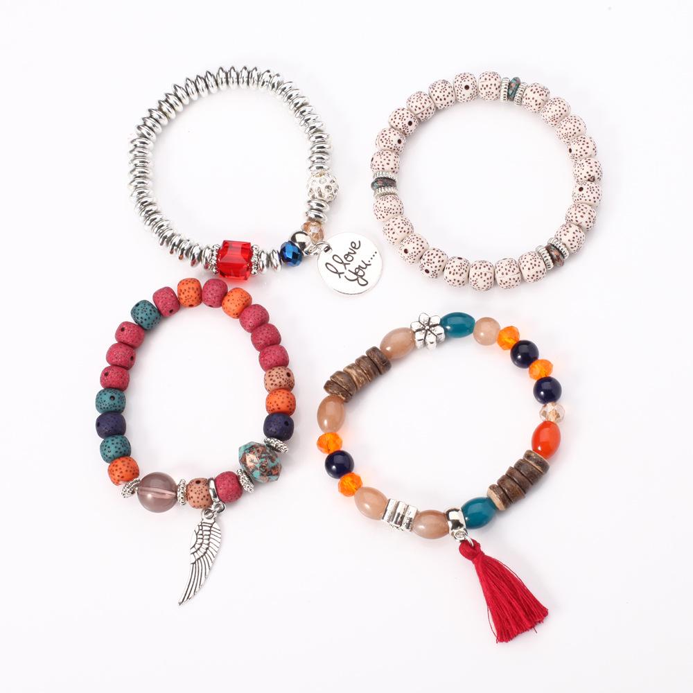 LUXY MOON 4PC I Love You Naturstein Krystall Bohemia Perler Flerlags Armbånd Dame Smykker